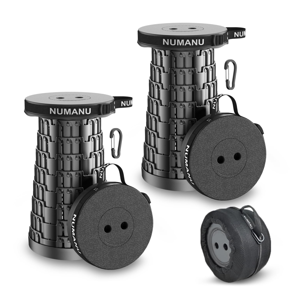 NT88173 2-Pack Collapsible Stool & Dual Carry Bag, Max 620lb Portable Folding Stool, Height Adjustable Seat - Pack of 2