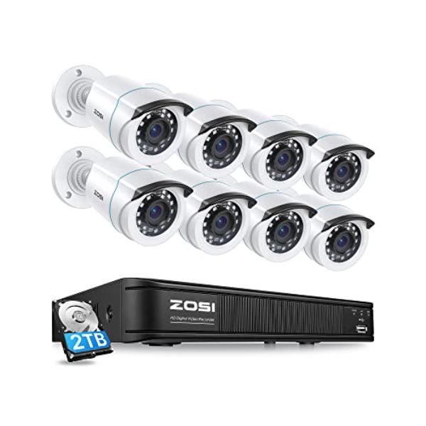 NT83735 ZOSI 1080P Home Security Camera System with AI Detection, 8 Channel DVR, 2TB Hard Drive, 8 x 1080P Camera