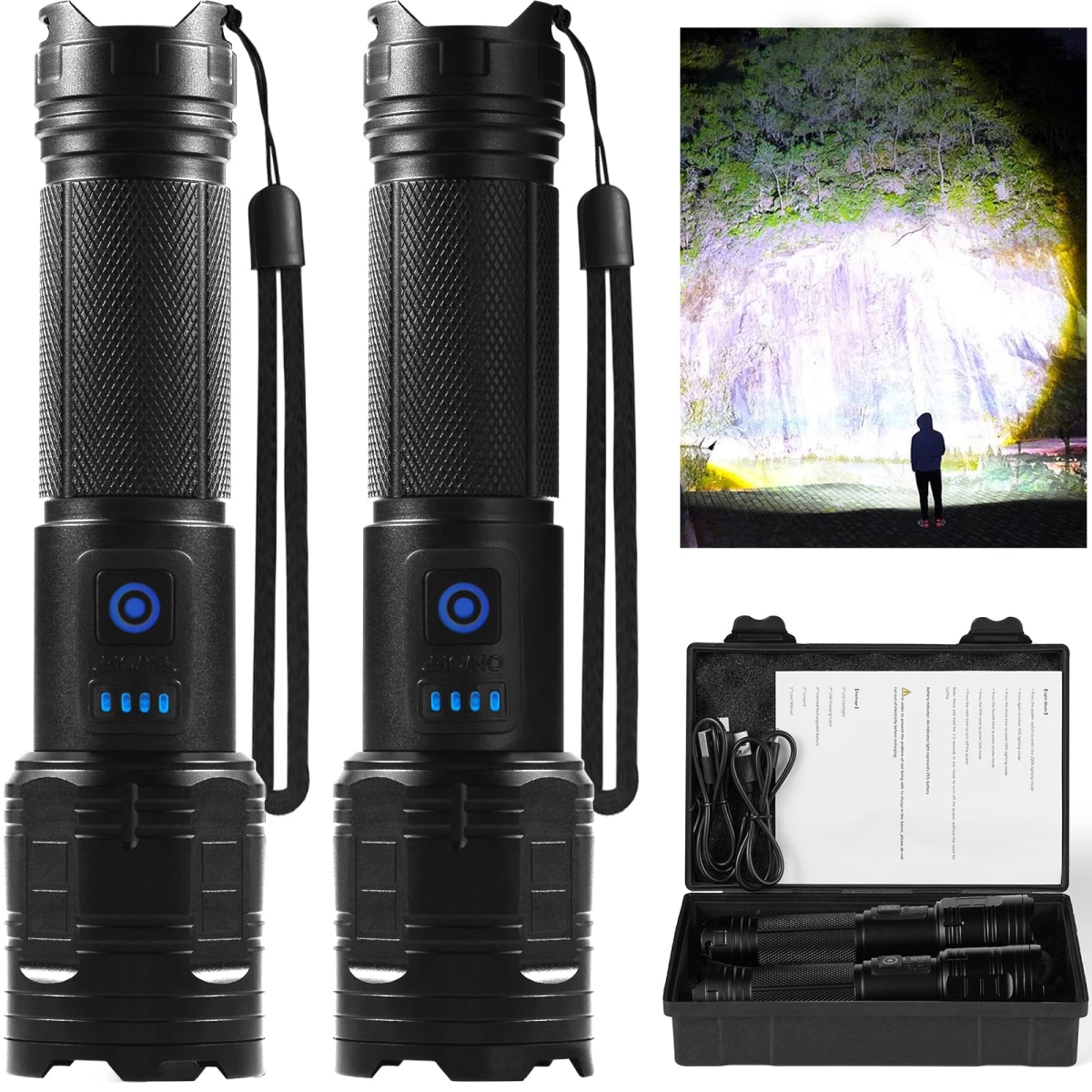 NT84005 Rechargeable Flashlights 90, 000 High Lumens Super Bright LED Flashlight with 5 Modes - Pack of 2