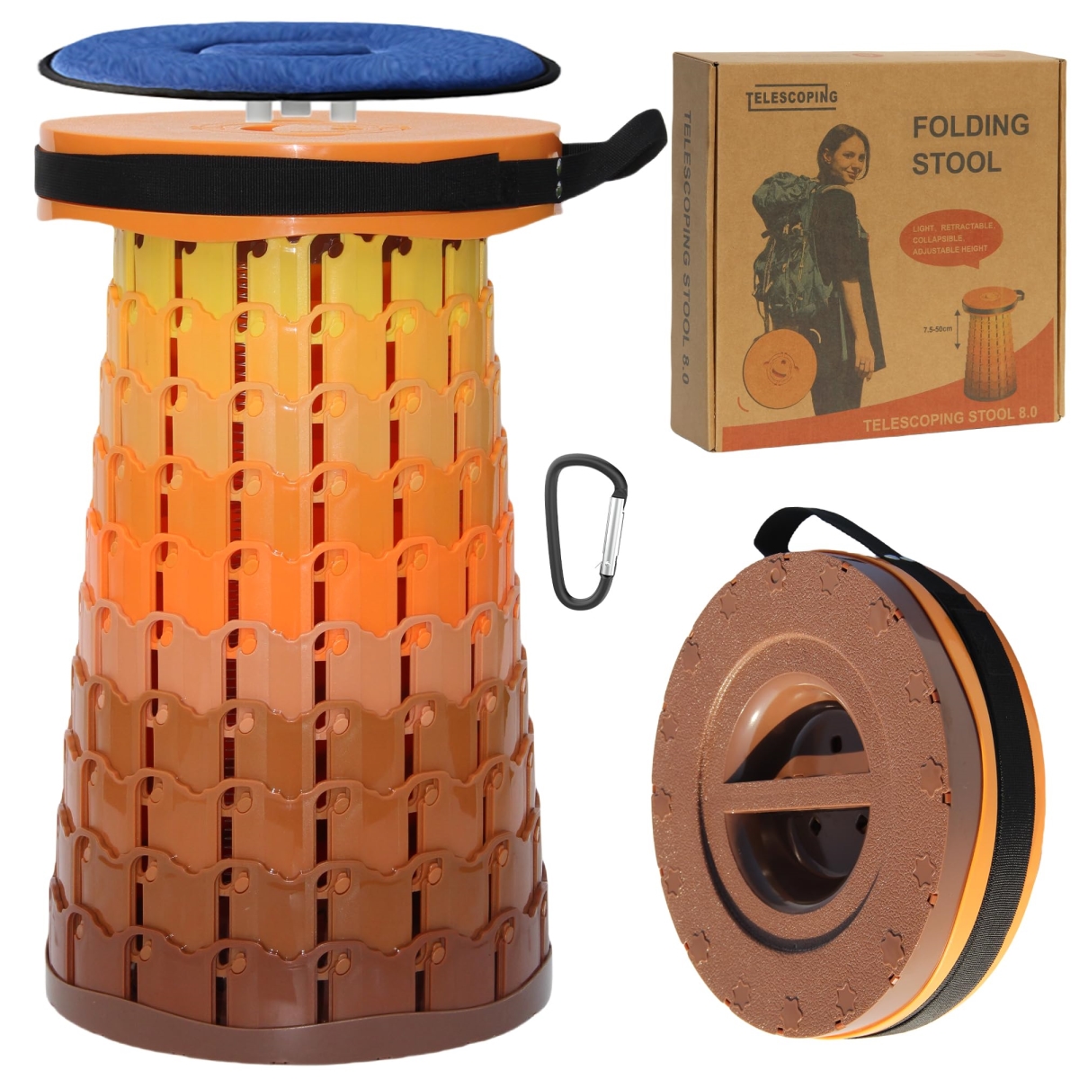 NT84031 ALEVMOOM Upgraded XXL Telescoping Stool with Cushion, Portable Camping Adjustable Stool - Fire