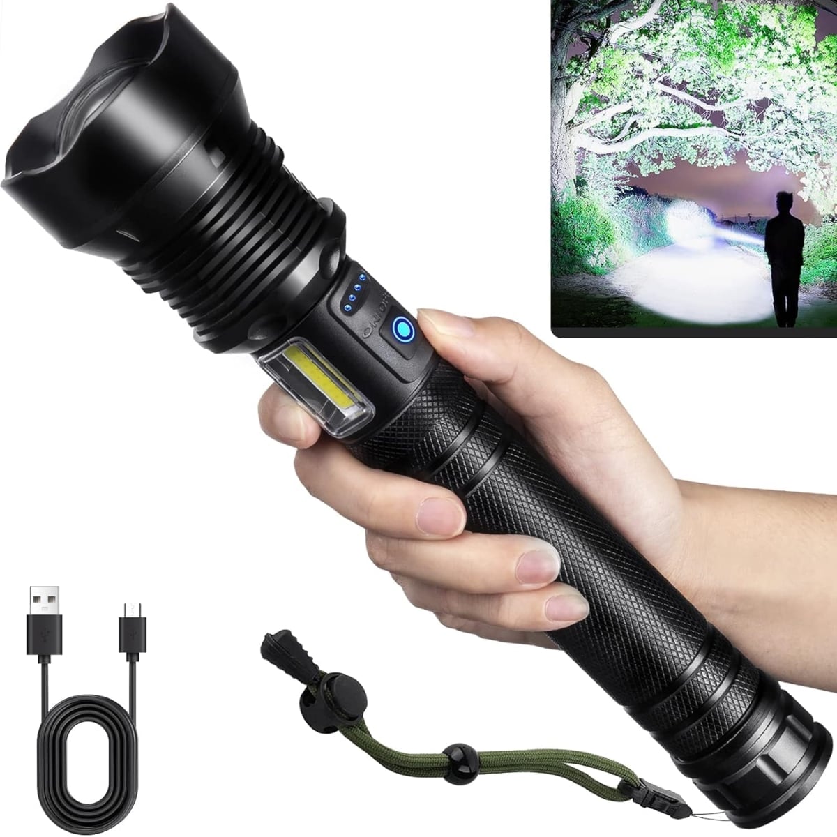 NT84132 Flashlights High Lumens Rechargeable, Super Bright 3000 Lumens with USB Cable, Brightest LED for Emergencies