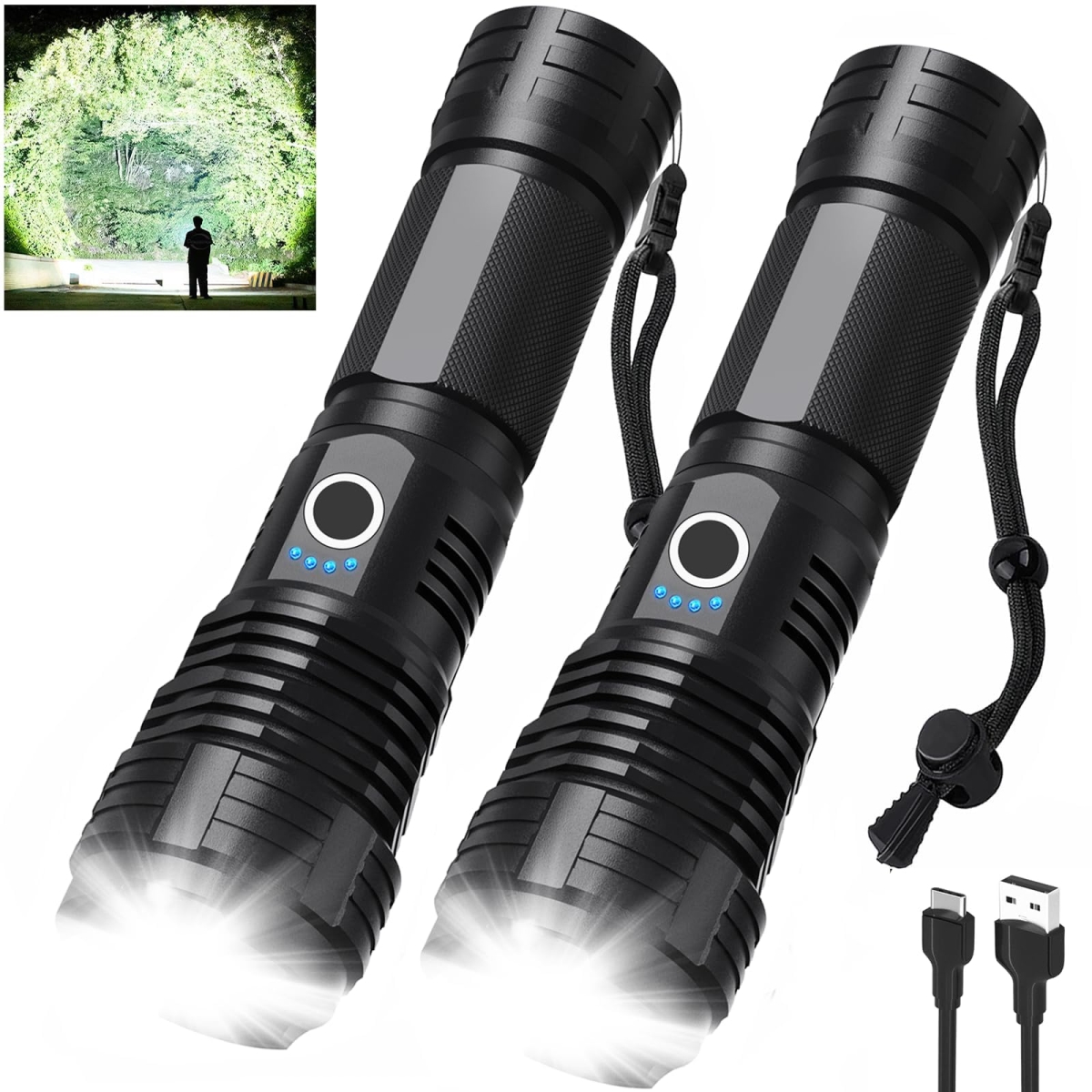 NT84173 90000 Lumens Rechargeable LED Flashlights - Pack of 2