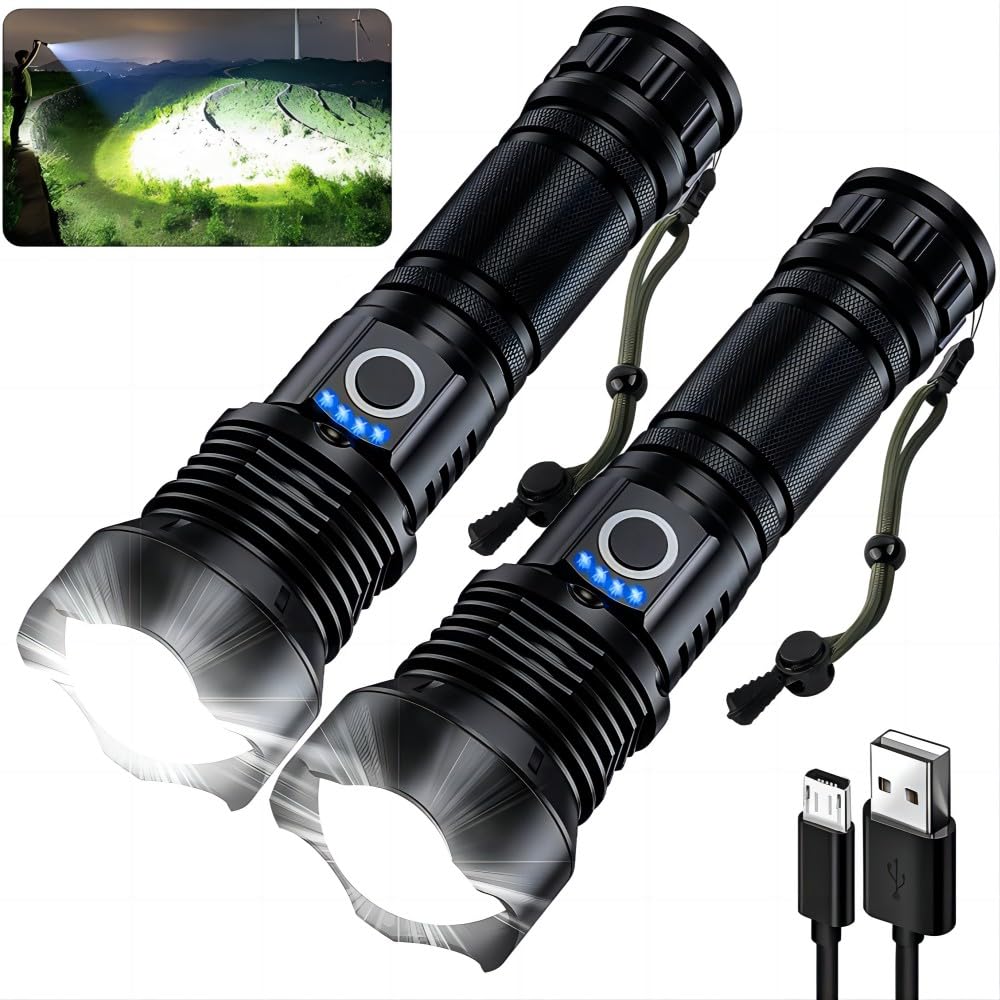 NT84174 Rechargeable Flashlights 90000 High Lumens, Super Bright LED Flashlight with 5 Modes - Pack of 2