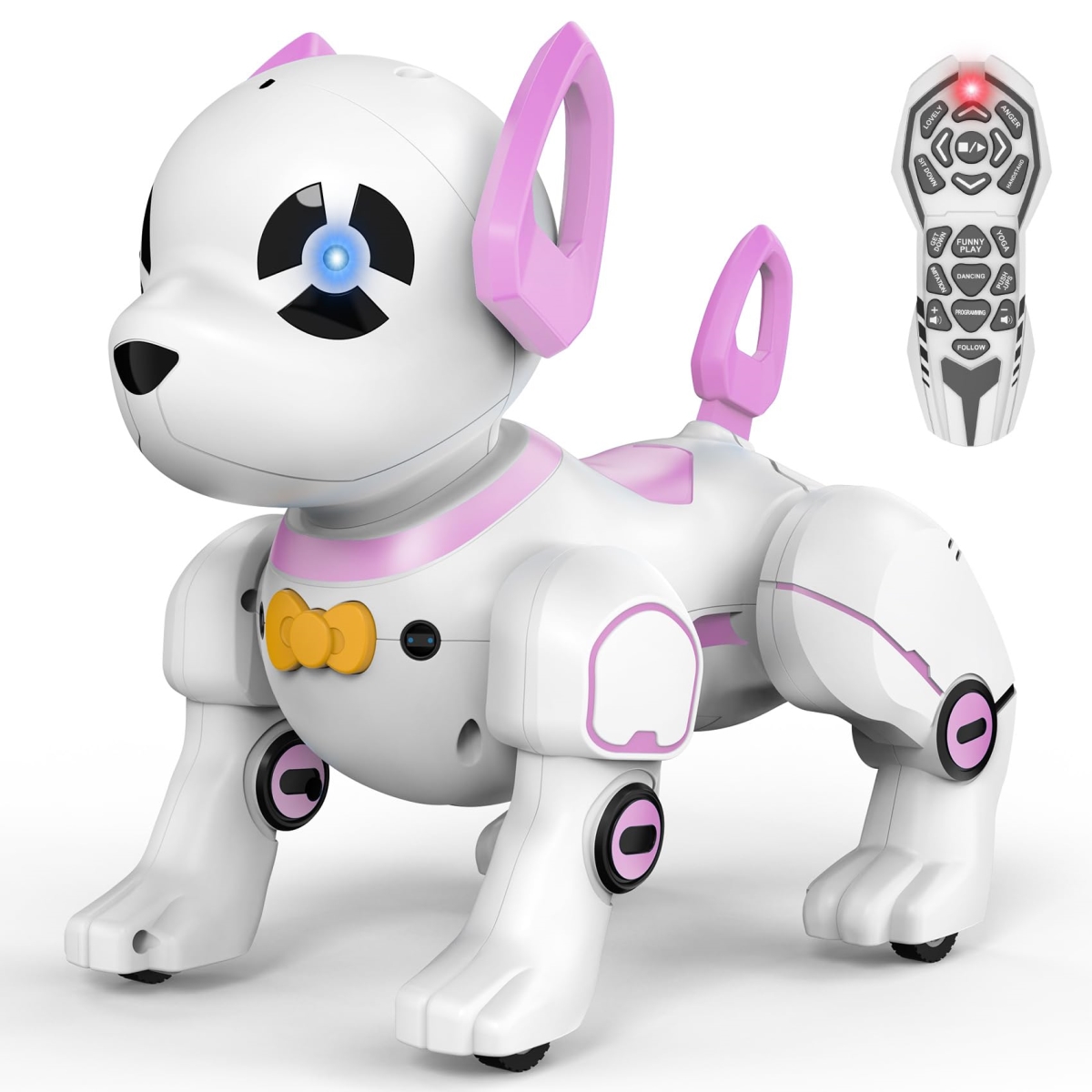 NT84215 Remote Control Robot Dog Toys, Programmable Smart Interactive Robotic Pet, Remote Control Stunt Robot Dog Pink