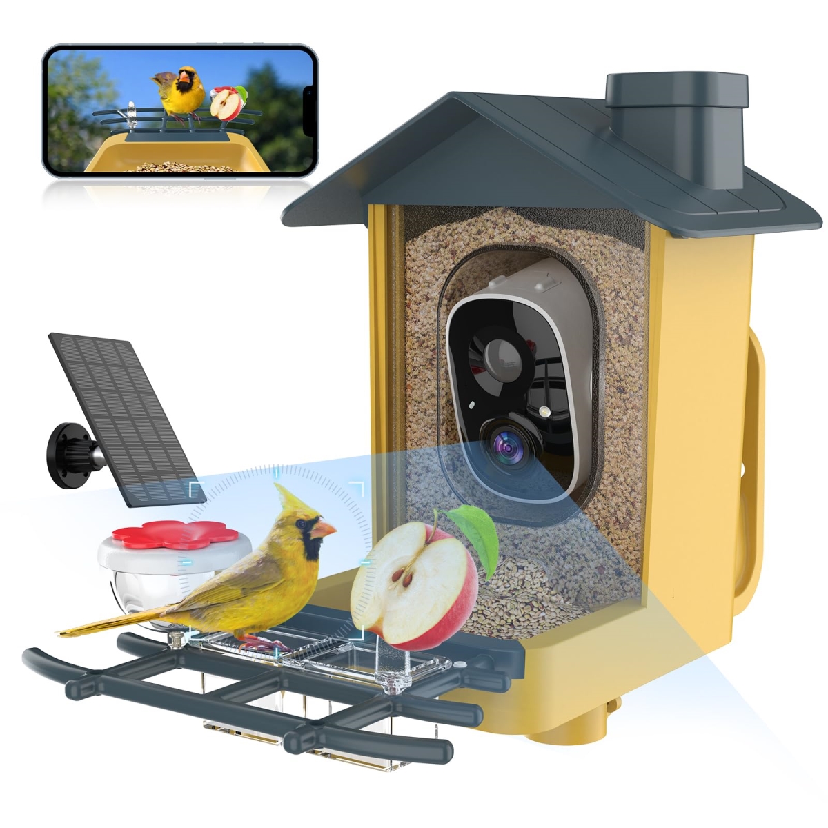 NT84383 Bird Feeder with Camera - Smart Bird Cam with AI, Auto Record, 2K Live Stream, Solar Panel