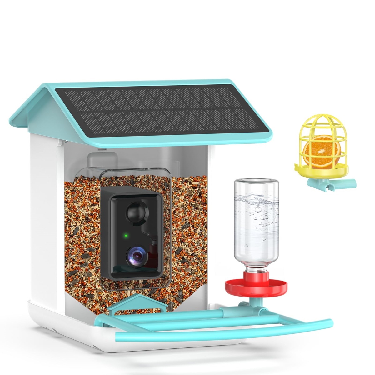NT84413 Bird Feeder with Camera, Solar-Powered, 1080P HD, Wireless Outdoor Design, App Alerts & Two-Way Audio - Blue