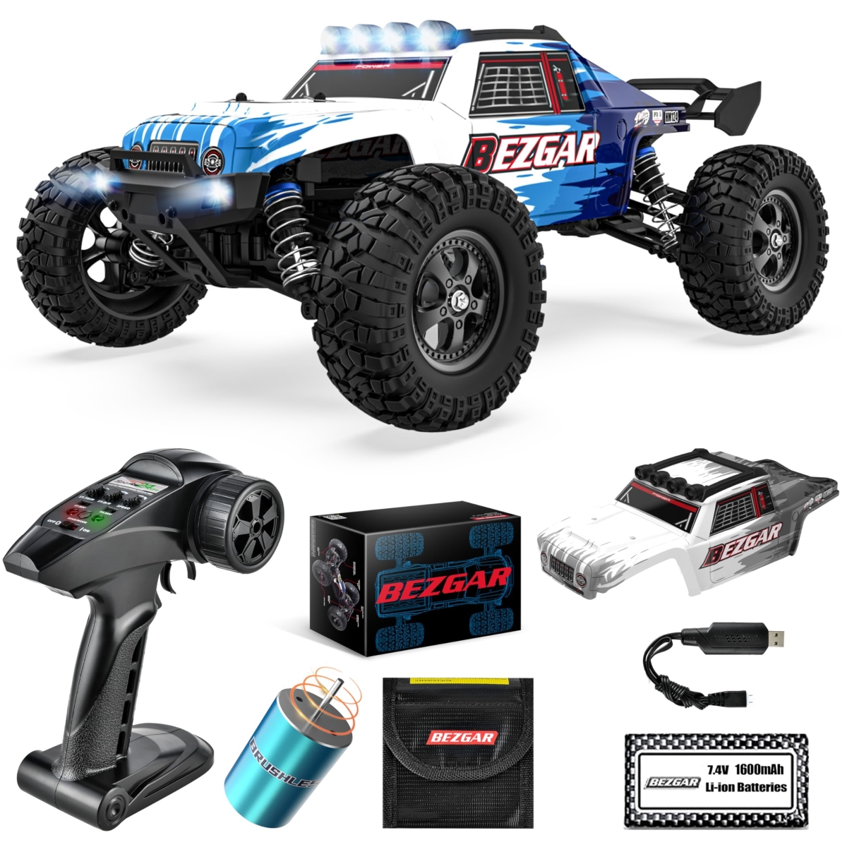 NT84481 BEZGAR HM124 Brushless Remote Control Car - 1-12 Scale 52 Plus KMH High Speed 4x4 Offroad Waterproof Truck