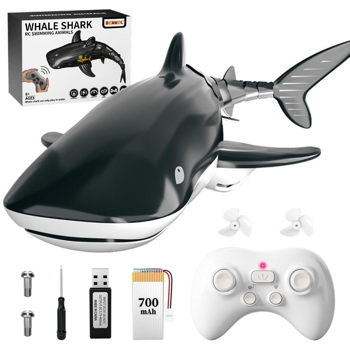 NT84531 Bennol 2.4 Ghz Remote Control Whale Shark Toys, 1-18 Scale High Simulation for Pool, Electric Remote Control Fish