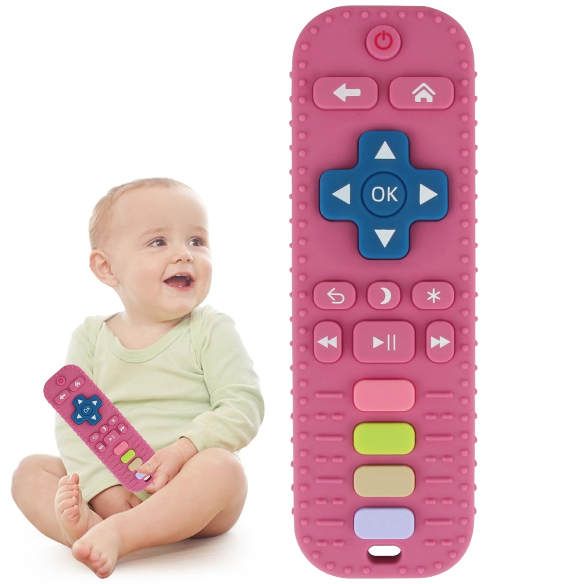 NT84537 Baby Teether Toys TV Remote Control Shape for Babies, Rose & Red - 0-24 Months