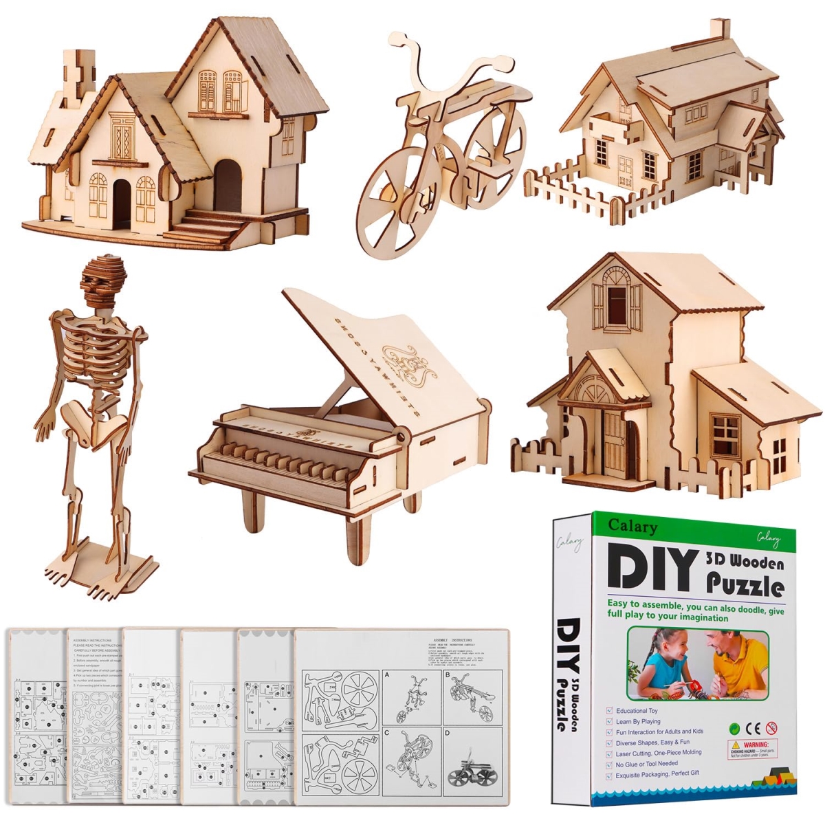 NT84545 Calvary 3D Wooden Puzzle Dinosaur Model Toys for Kids & Adults - Set of 6