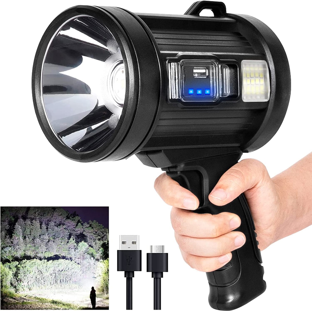 NT84810 MIXILIN Rechargeable Spotlight, 90, 000 Lumens Handheld LED Spot Light with Cob Light & Solar Panels