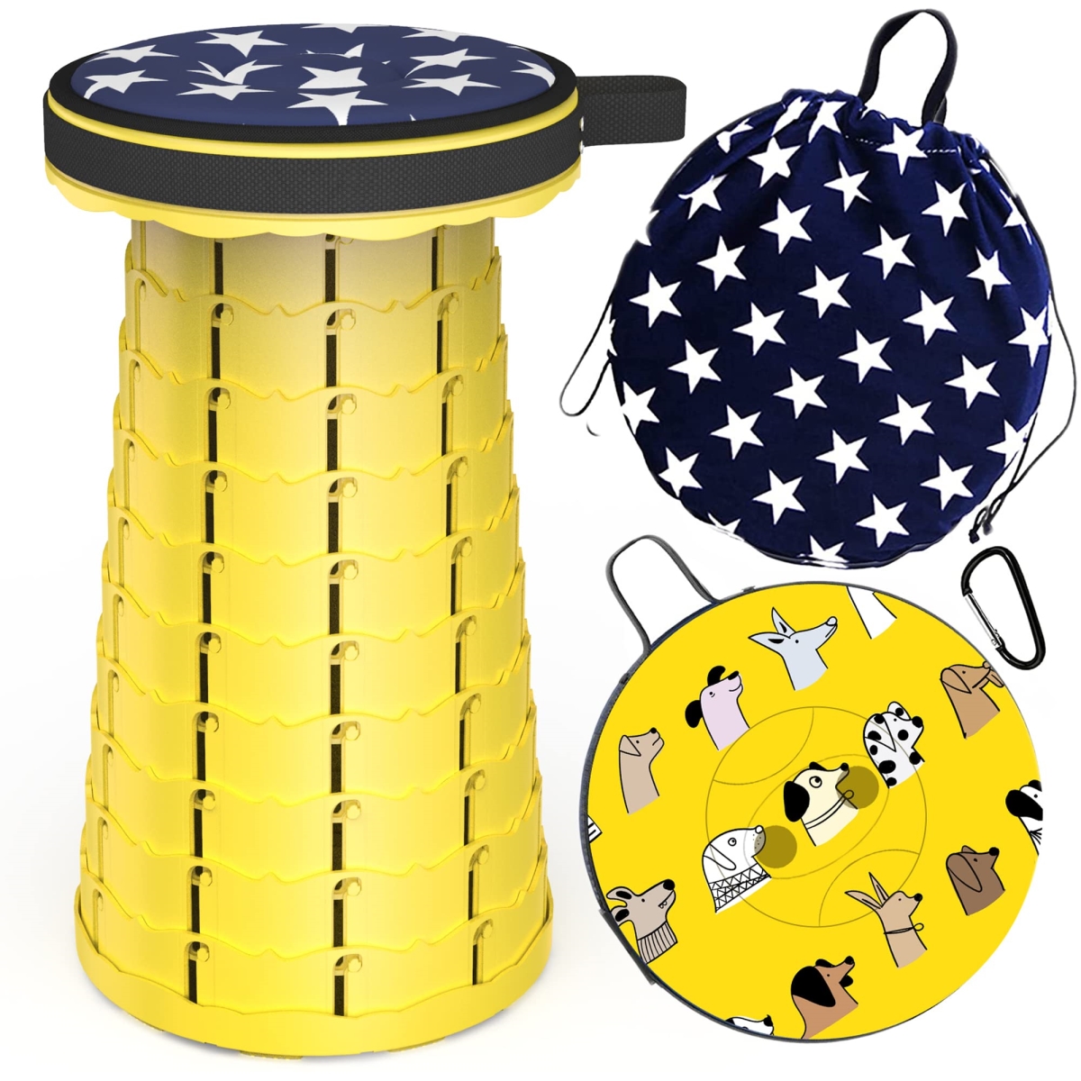 NT84851 ALEVMOOM Telescoping Collapsible Stool with Cushion, Folding Portable Retractable Seat Max Load 550 lbs