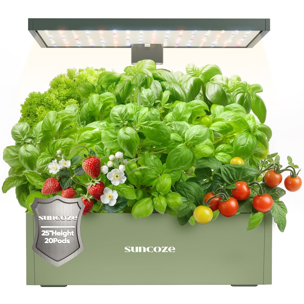 NT84871 SUNCOZE 20 Pods Hydroponics Growing System Kit, Indoor Herb Garden with Grow Light, 10L Water Tank, Adjustable Height - Green