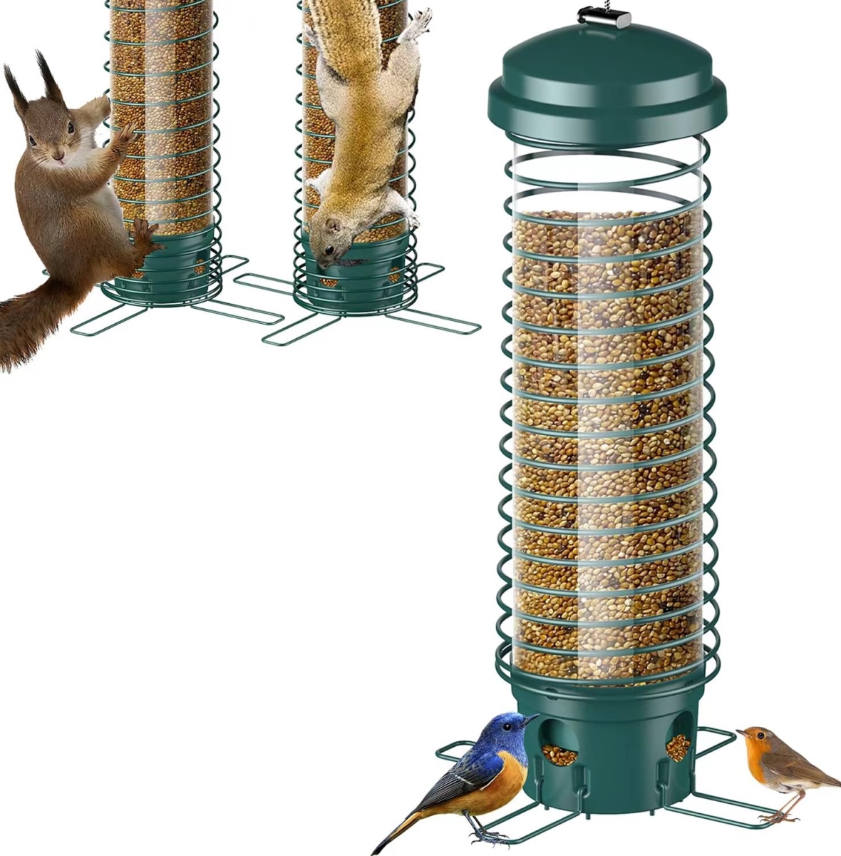 NT84912 Squirrel Proof Metal Bird Feeder for Outdoors, Hanging, Weather-Resistant, 4 Ports