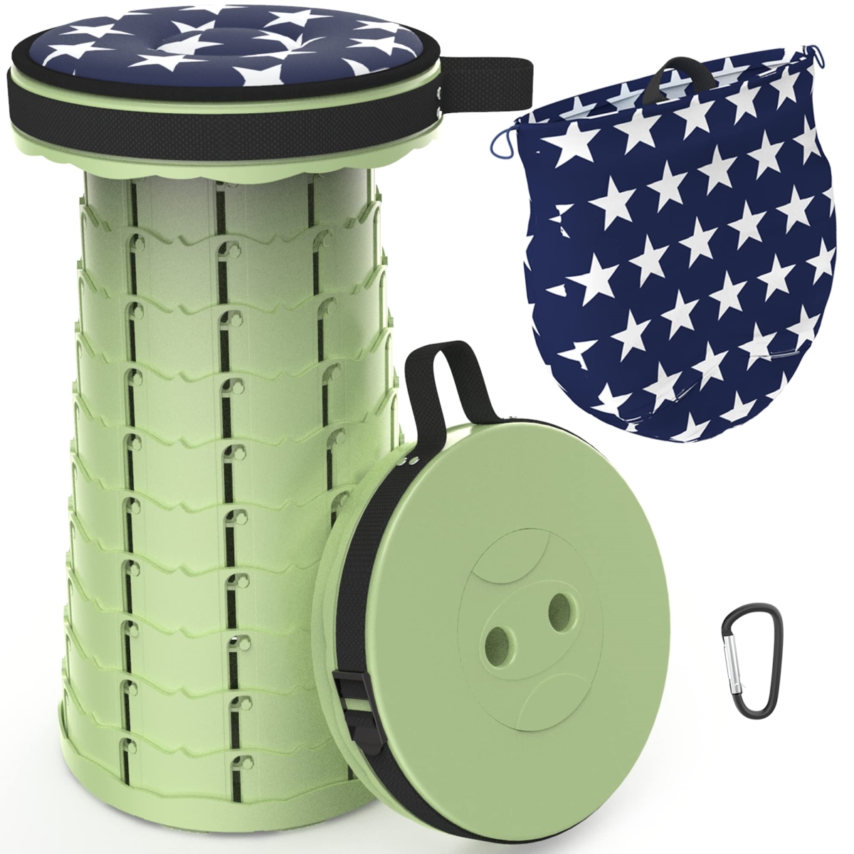 NT84921 ALEVMOOM Portable Telescoping Stool with Cushion & Bag - Retractable Folding Stool for Adults - 440 lbs Capacity