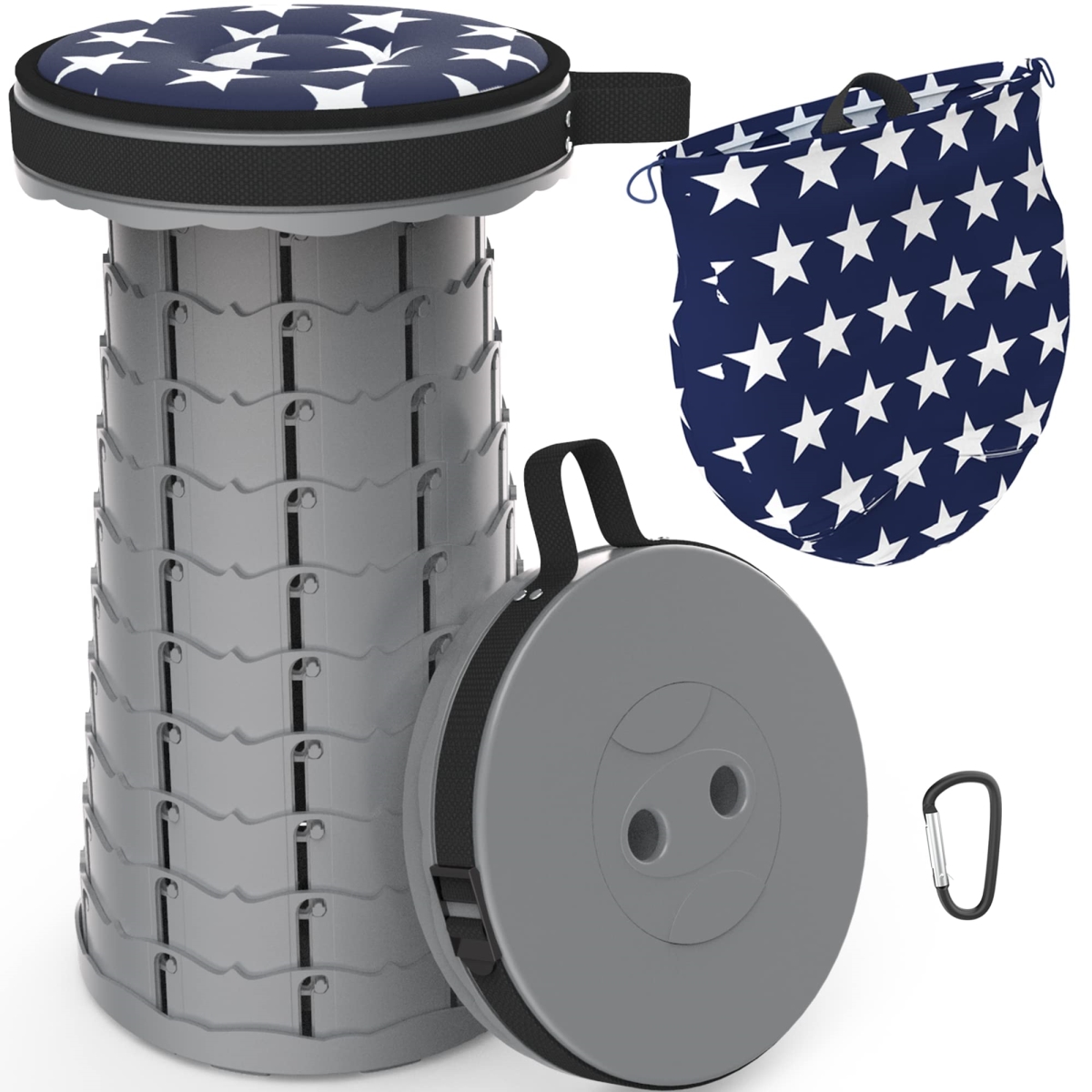 NT84922 ALEVMOOM Portable Telescoping Stool with Cushion & Bag, Retractable-Folding Stool for Adults - 440 lbs Capacity