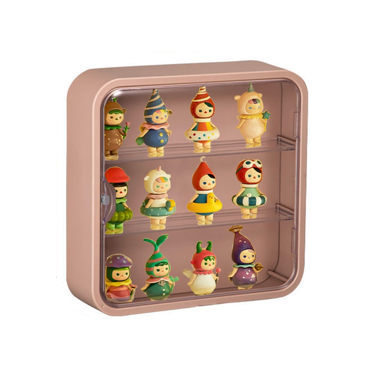 NT84937 Clear Display Case for Figure, Wall-Mounted Doll Storage Box with Adjustable Stand & Door - Pink