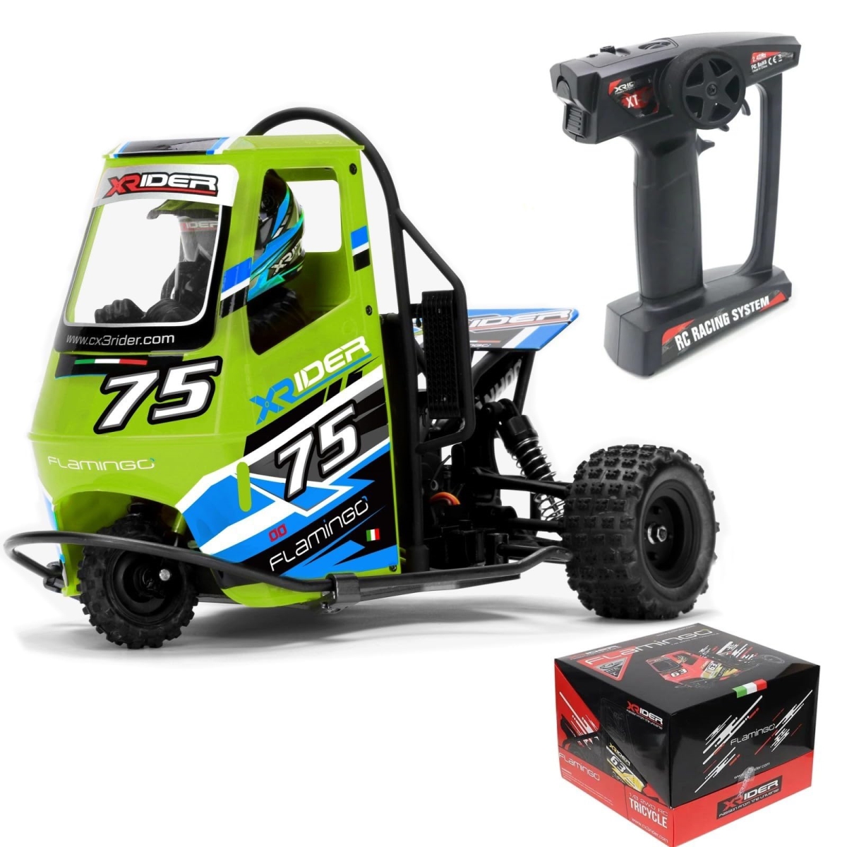 NT84961 1-8 Scale Remote Control X-Rider Flamingos High Speed Electric Tricycle RTR Drift Model - Green