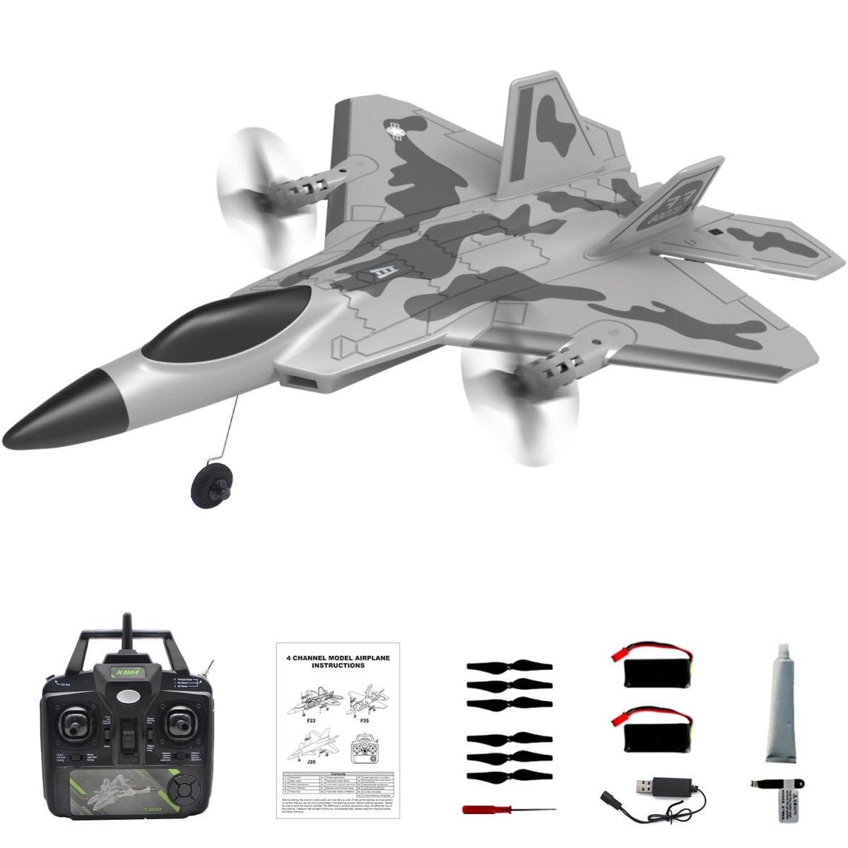 NT85030 Remote Control Plane 4 Channel Remote Control Airplane - F-22 for Beginners with XPilot Stabilization & Aerobatic