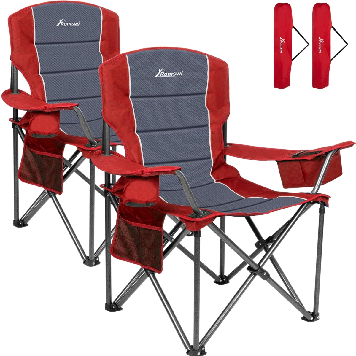 NT85092 Romswi Oversized Camping Chairs, Heavy Duty 500 lbs Support, Padded Back & Arm, 2-Pack - Pack of 2