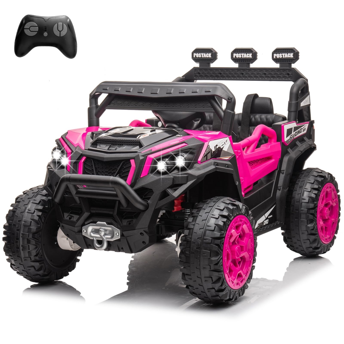 NT85221 POSTACK 24V Kids Ride On UTV with Remote Control, 4X4 Off-Road Truck, Battery Powered Electric Vehicle, Pink