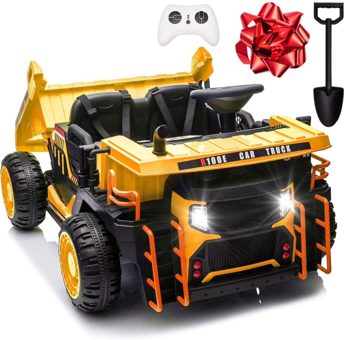 NT85236 24V 2 Seater Ride On Dump Truck, Kids Electric Car with Electric Dump Bed & Shovel, Gold