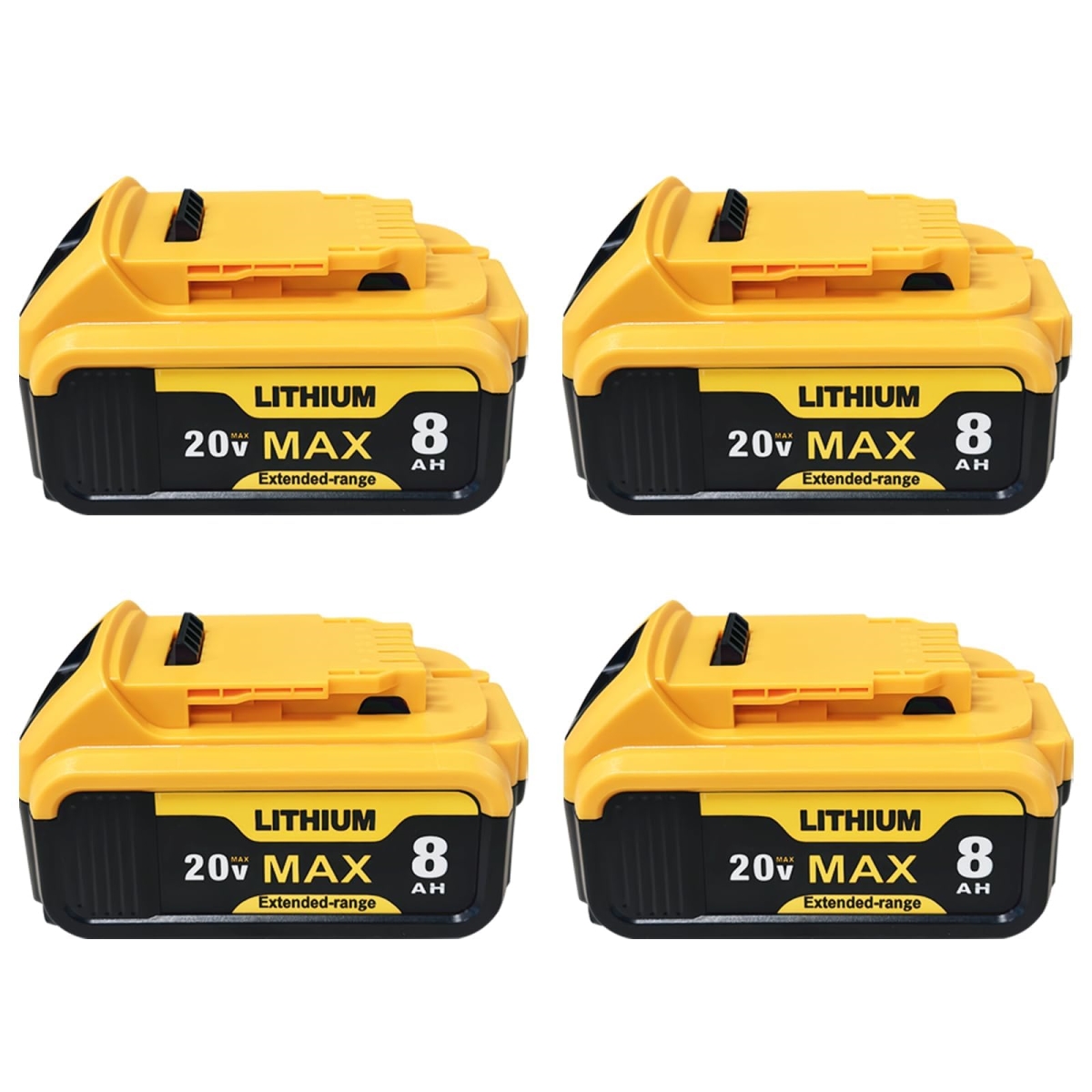 NT85343 8000 mAh Replacement Battery for Dewalt 20v Max Cordless Tools - Pack of 4