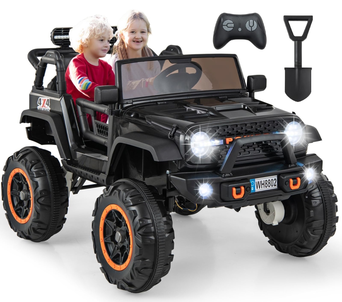 NT85352 OLAKIDS 24V Ride On Car, 2WD-4WD Switchable 2 Seater Kids Electric Jeep Truck with Remote Control - Black
