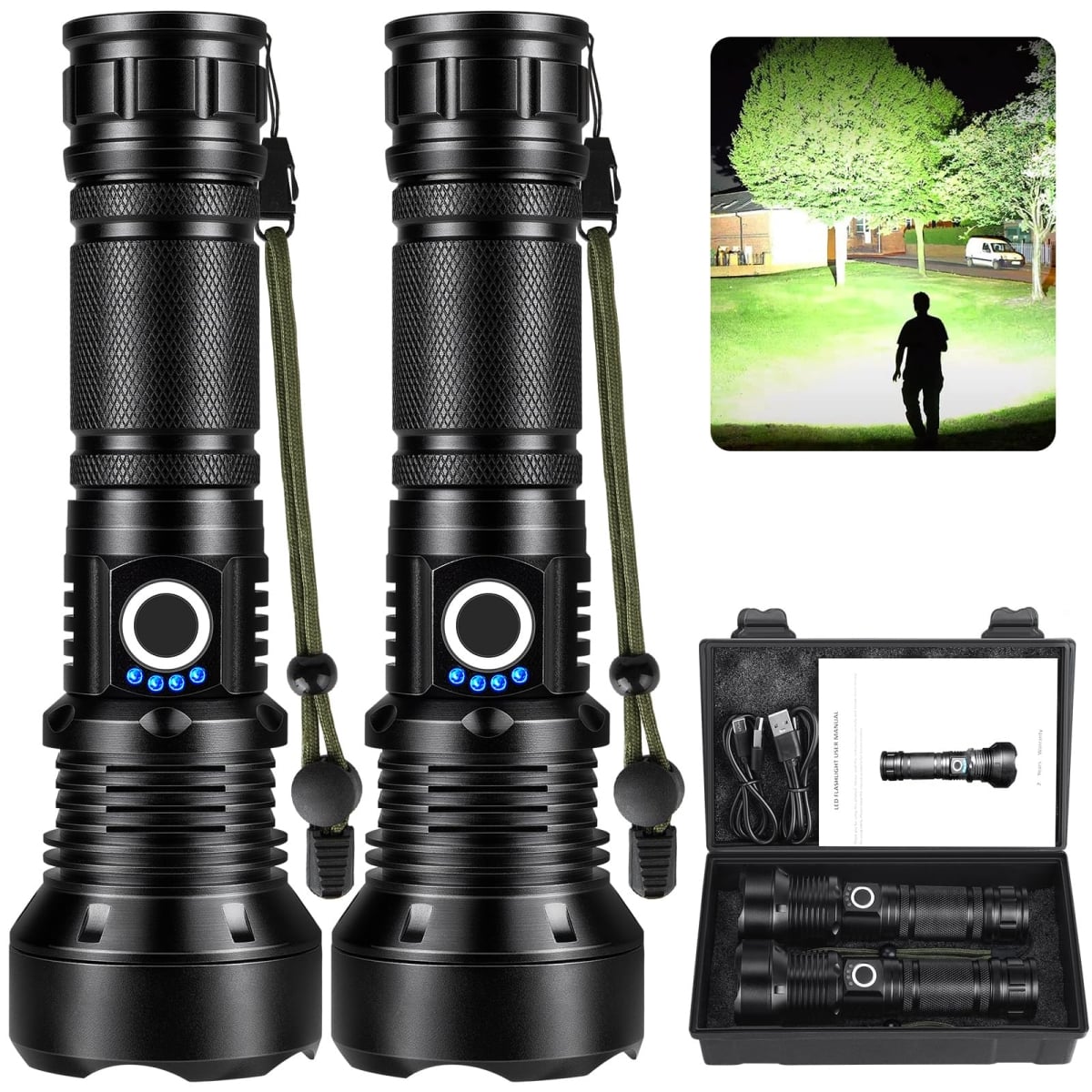 NT85407 KINGCAESAR Rechargeable Flashlights, 6000 Lumens, 5 Modes, IPX7 Waterproof - Pack of 2
