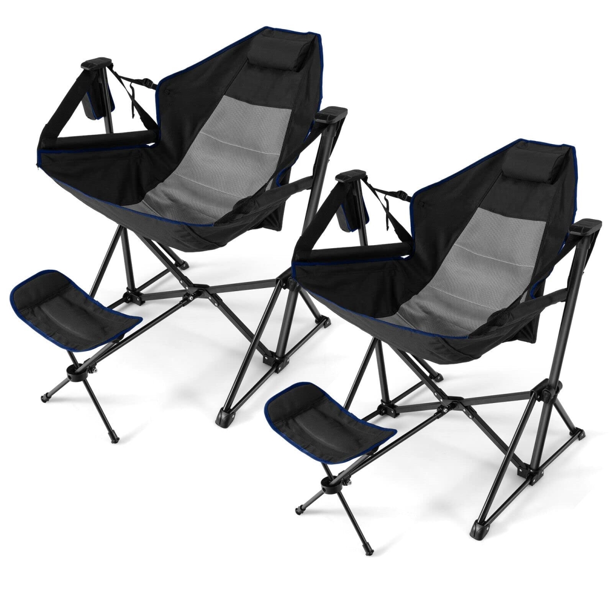 NT85470 Tangkula Hammock Camping Chair with Retractable Footrest & Adjustable Back - Set of 2