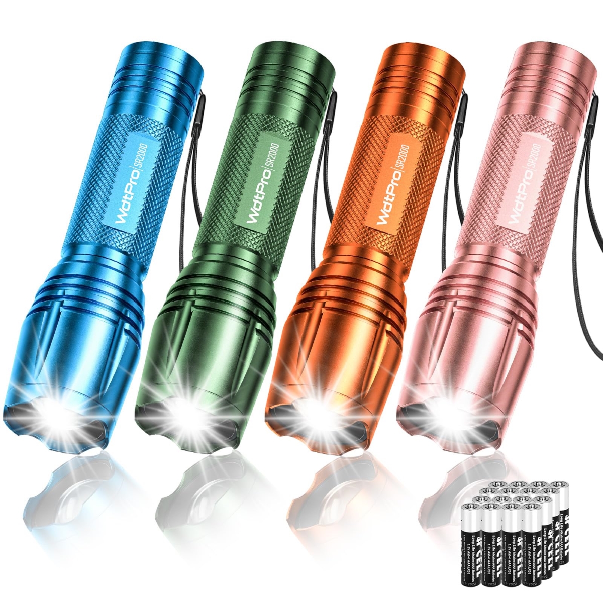 NT85695 Colorful WdtPro LED Flashlight High Lumens SR2000 Pro Brighter Tactical Flashlights - Pack of 4