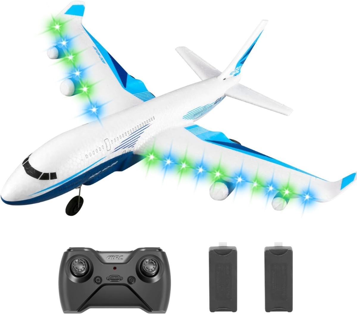 NT85883 4DRC Remote Control Airplane with One Key Aerobatic LED Light, 2 Batteries