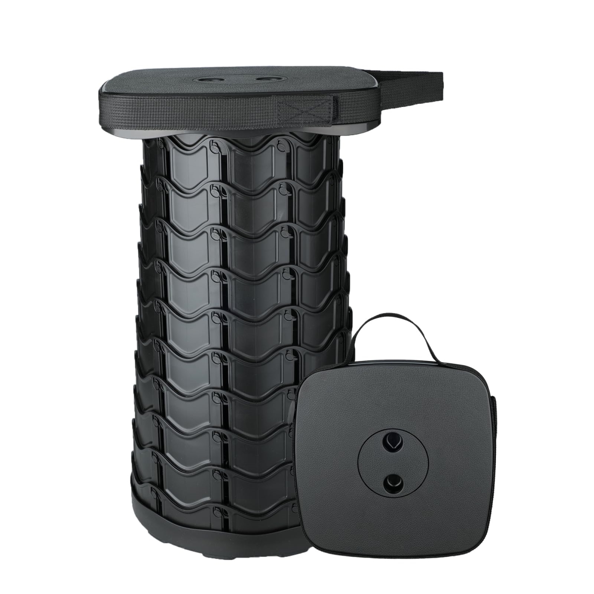 NT85975 Boreeman Upgraded Collapsible Square Portable Stool, Lightweight & Sturdy - 400 lbs Capacity - Square Black