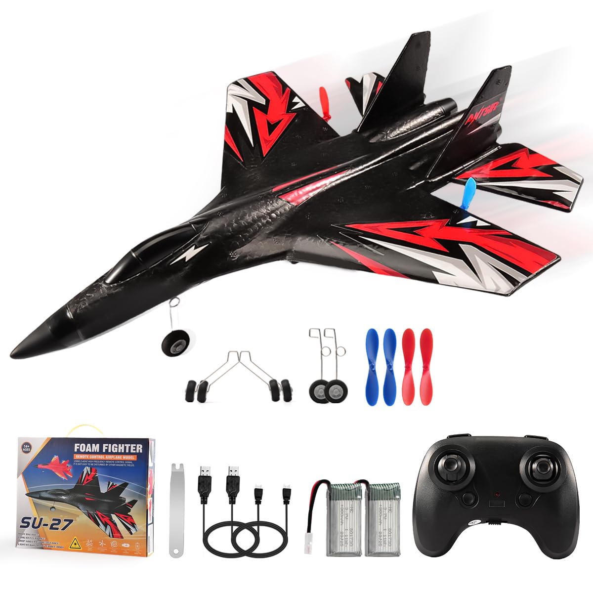 NT86029 SU27 Remote Control Plane, 2.4 Ghz Remote Control Airplane with 2 Batteries & 6-axis Gyro Stabilizer