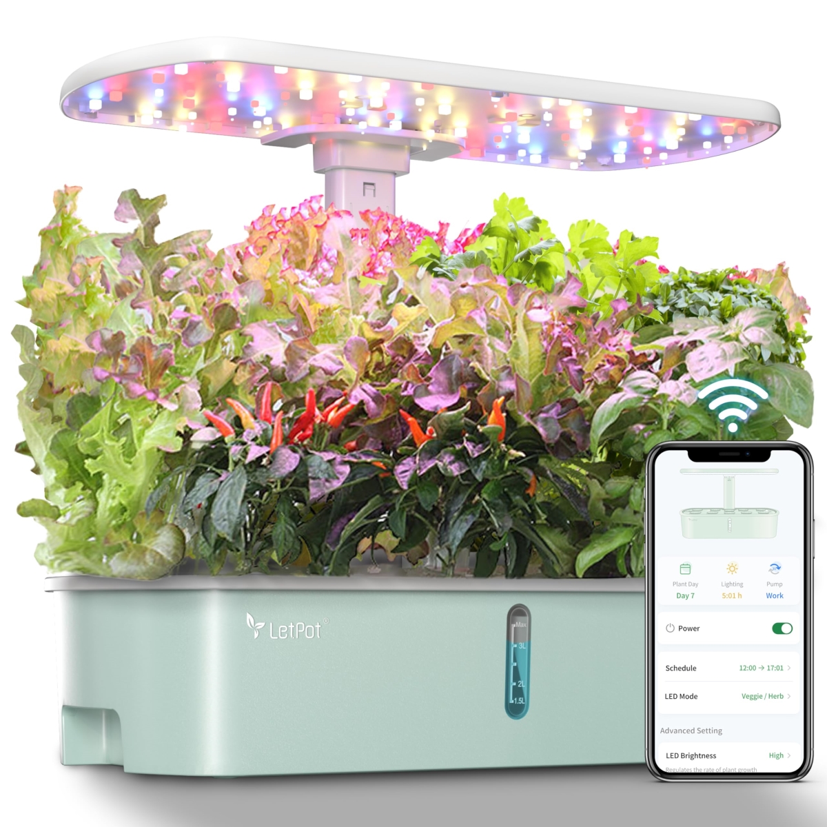 NT86089 LetPot LPH-Air Hydroponics Growing System Kits, Smart Indoor Garden with 24W Grow Light, 10 Pods Planter - Green