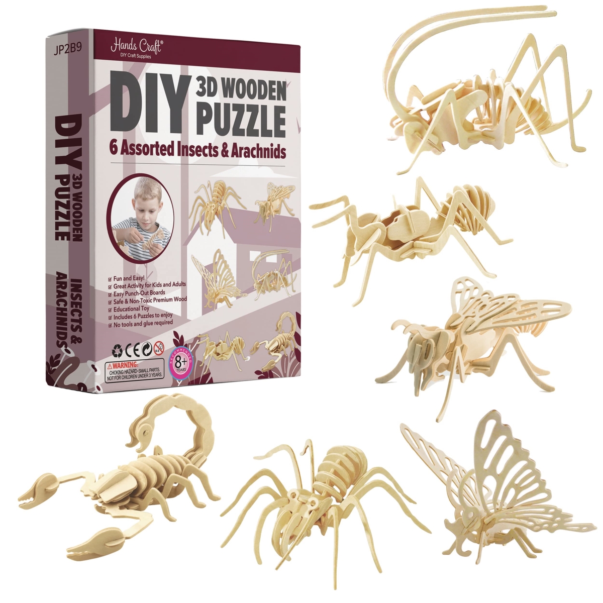 NT86110 Hands Craft DIY 3D Wooden Puzzle - Insects & Arachnids Bundle Pack, 6 Assorted Color