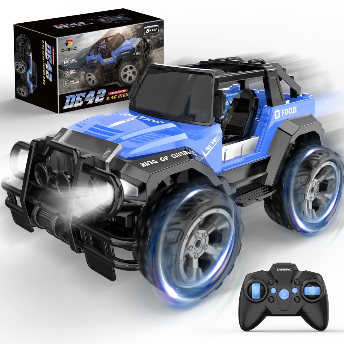NT86139 DEERC DE42 Remote Control Car Remote Control Racing Cars, 1-18 Scale, Off Road Remote Control Trucks with Storage Case, Blue