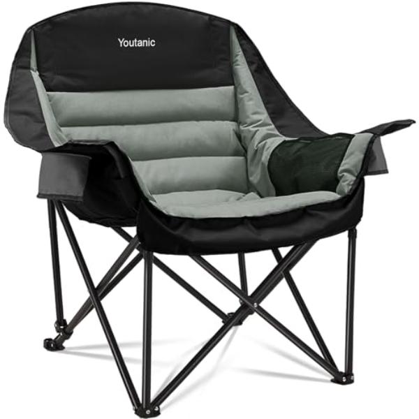 NT86152 Oversized Portable Folding Camping Chair with Side Pocket & Cup Holder, Heavy Duty for Adults, Up to 400 lbs