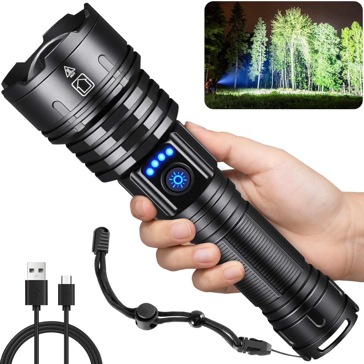 NT86203 High Lumens Rechargeable Tactical Flashlights, Super Bright, Adjustable, 5-Mode, Waterproof LED