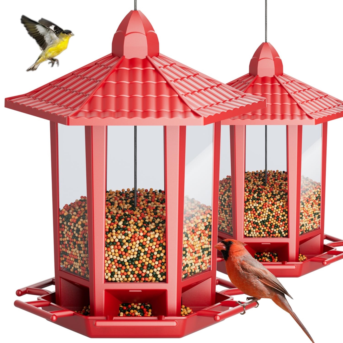 NT86296 Birdream Bird Feeders, Retro Pagoda Design, Attracting Wild Birds, Red - Pack of 2