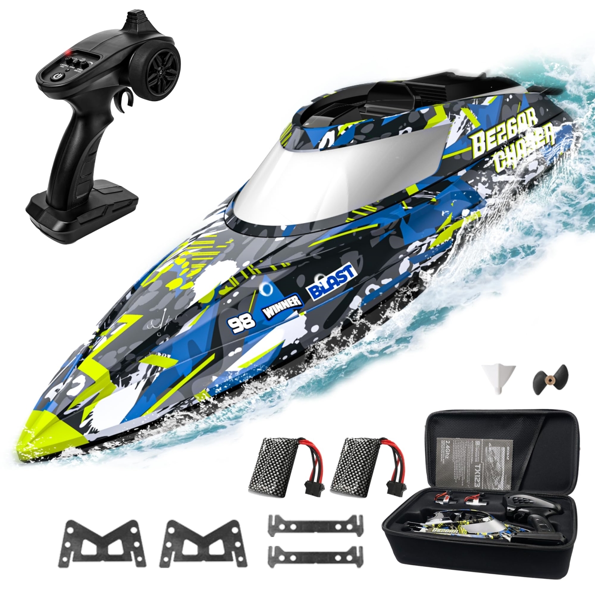 NT86481 BEZGAR TX123 Remote Control Boat - Fast 32 Plus KPH with Portable Suitcase for Lakes, Pools & Salt Water