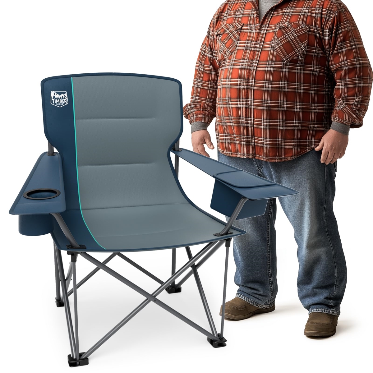 NT86883 TIMBER RIDGE 550 lbs Oversized Folding Camping Chair for Adults, Heavy Duty, Upgrade - Navy