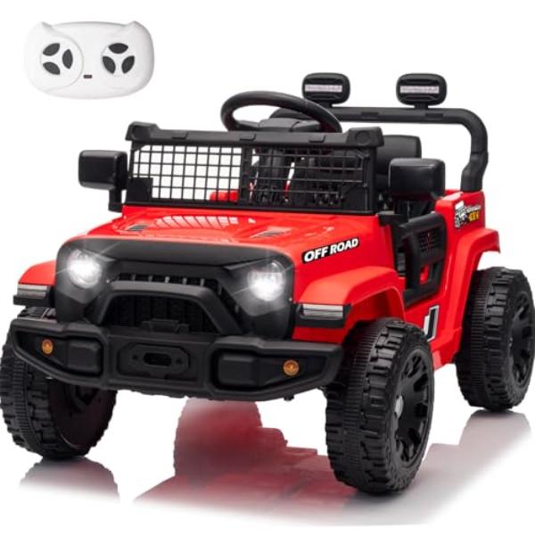 NT86903 12V Kids Electric Car - Ride On Truck with Remote Control, LED Lights, Music, Power Display, Battery Powered - Red