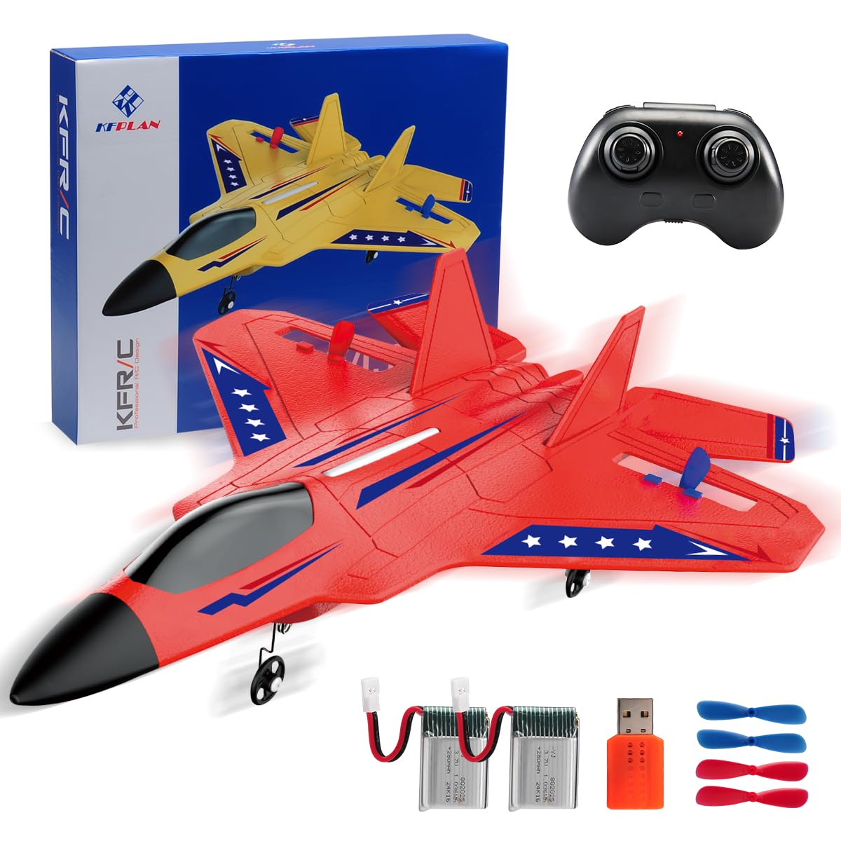 NT87139 Remote Control Plane, 2.4 Ghz Remote Control Airplane with Gyro Stabilizer & LED Light - Red