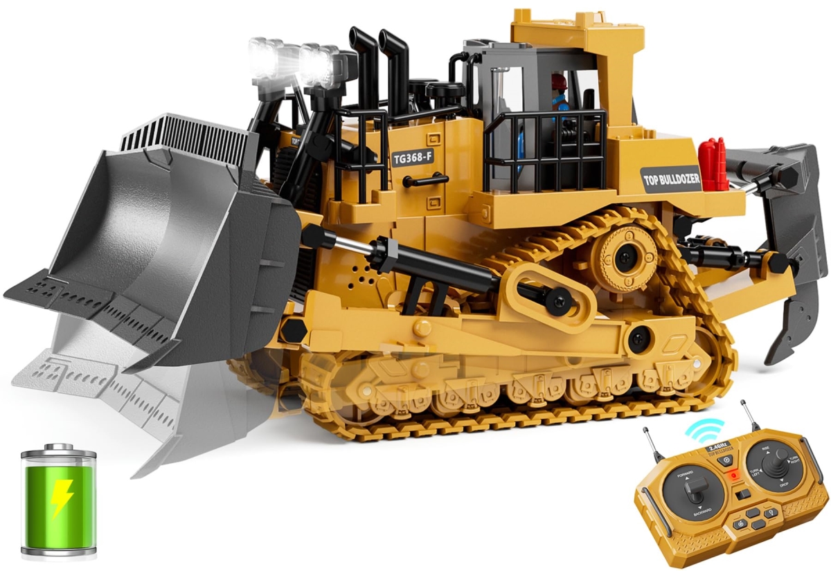 NT87144 9-Channel Metal Remote Control Bulldozer - Remote Control Construction Toys with Lights & Sound