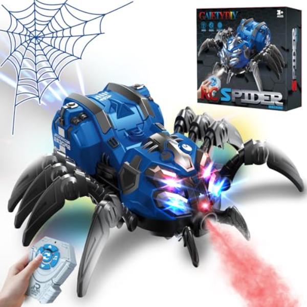 NT87287 Remote Control Spider Robot Toys with Remote, Lights, Music & Spray - Realistic Spider Gift for Kids