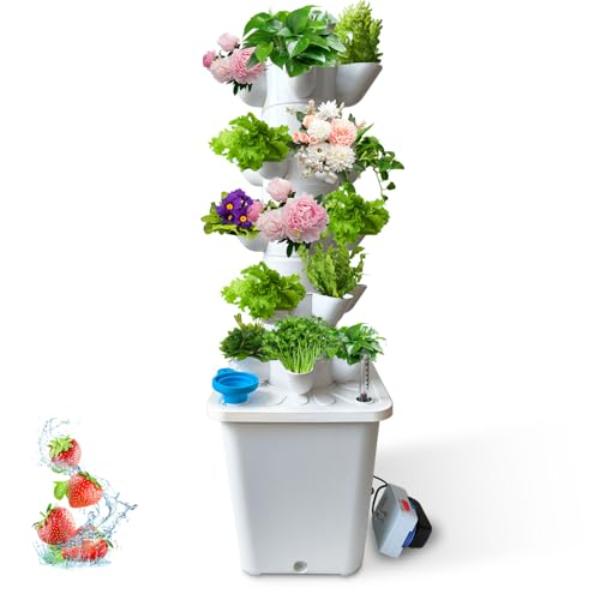 NT87352 25 Pots Hydroponics Growing System Tower with Automatic Watering & Movable Water Tank