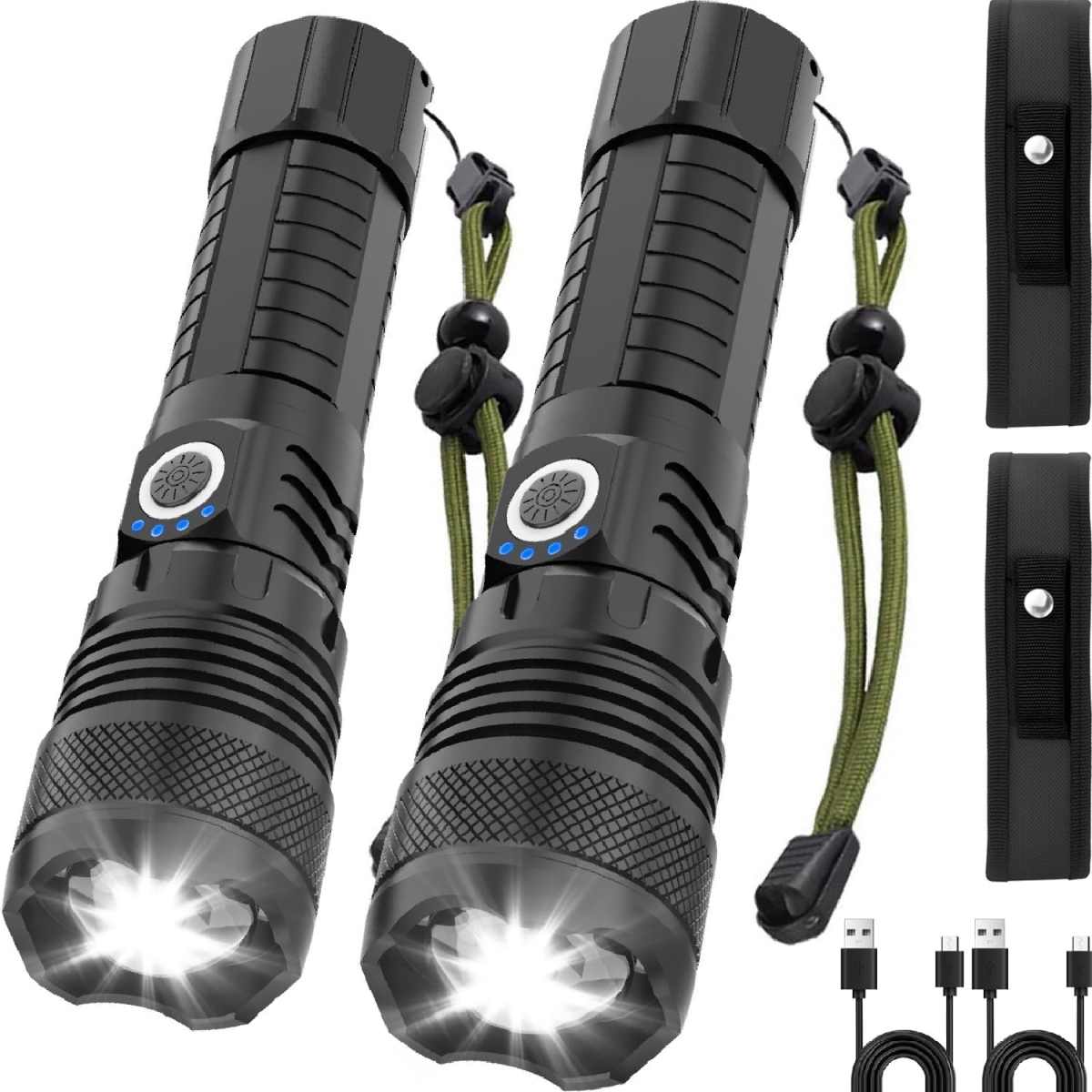 NT87421 Victoper LED Flashlights, High Powered Lumens, Rechargeable, 5 Modes, Zoomable, Waterproof - Pack of 2