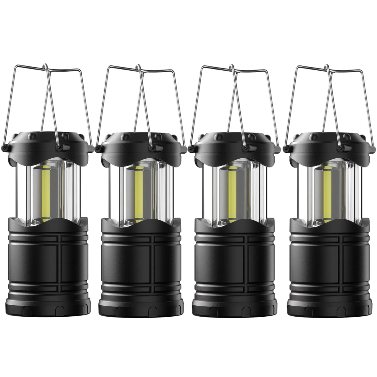 NT87751 Lichamp LED Camping Lantern Battery Powered Flashlights for Portable Collapsible Hanging Light - Black - Pack of 4
