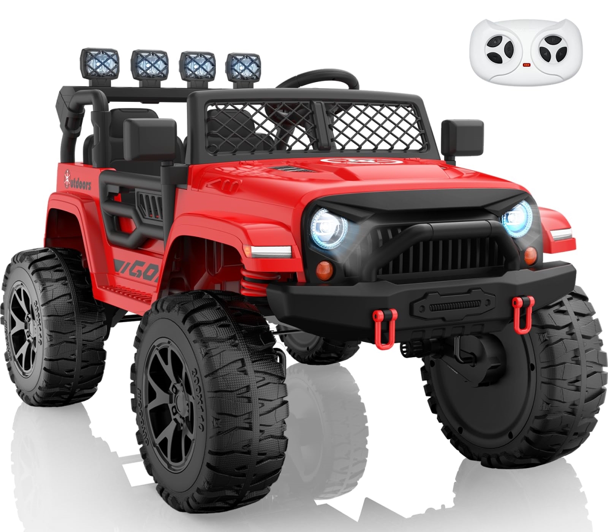 NT87820 24V 2 Seater Kids Ride On Toys Electric Truck Car with Remote Control, 4WD, LED Searchlight, Bluetooth Music & Horn - Red